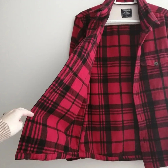 Abercrombie and Fitch Men's Heavyweight Flannel Plaid Shacket Shirt Jacket Small - Picture 6 of 15